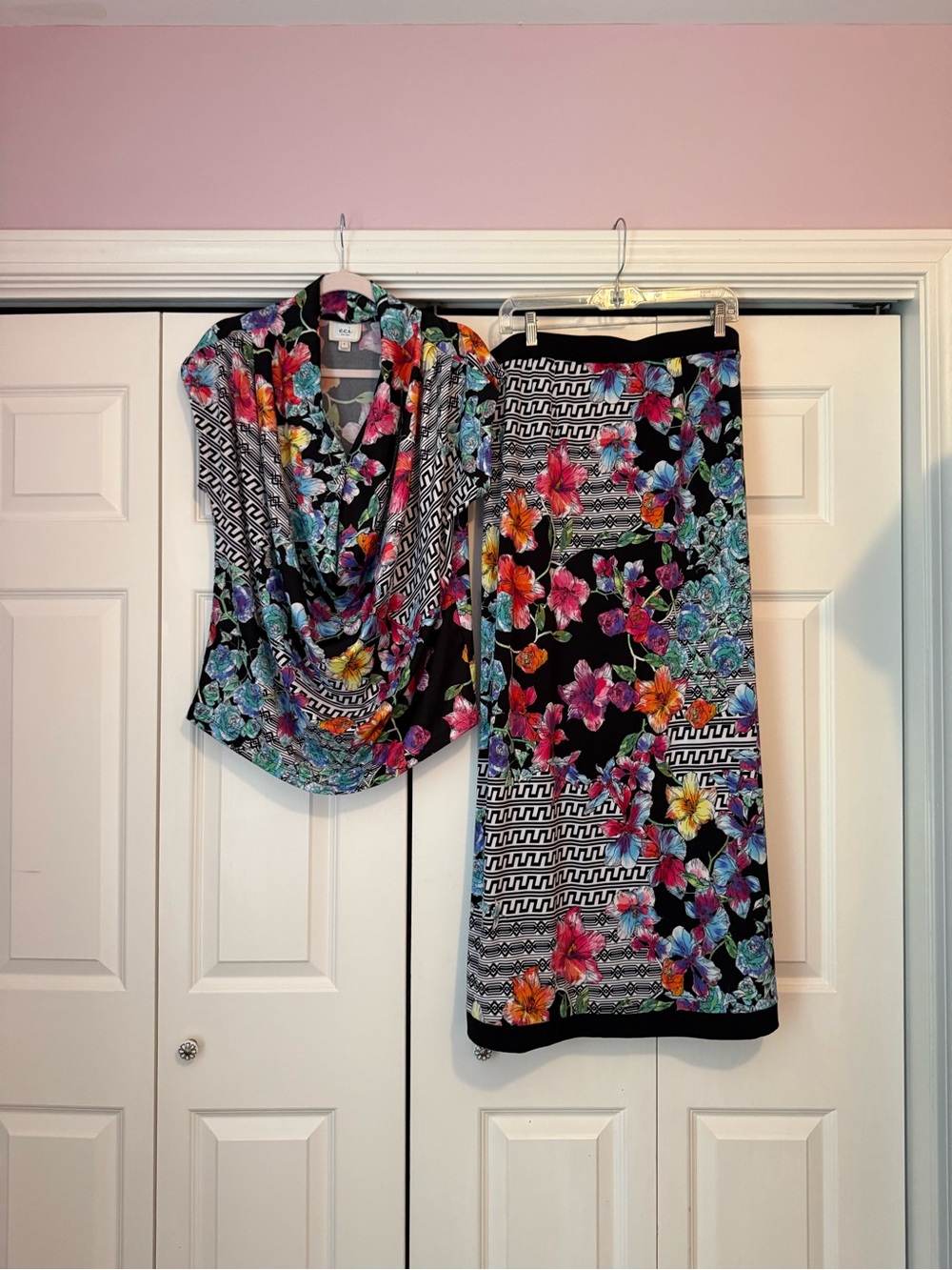 ECI Black Maxi Skirt with Bright Floral Print